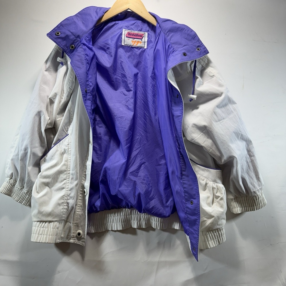 Vintage IZZI Windbreaker Jacket 80s 90s Colorblock White Purple L